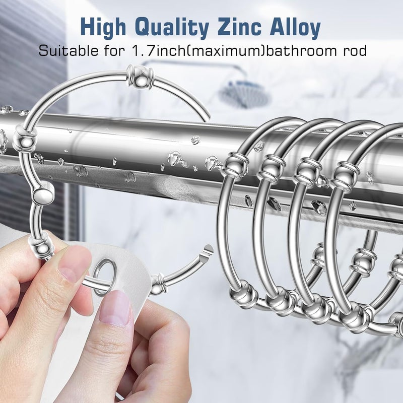 SSTOOHL Shower Curtain Rings,12 Pack Round Shower Curtain Hooks for Bathroom Glide Smoothly Rustproof Metal Shower Hooks for Shower Curtain Rod,Snap Joint Design, Zinc Alloy, Nickel - Image 4